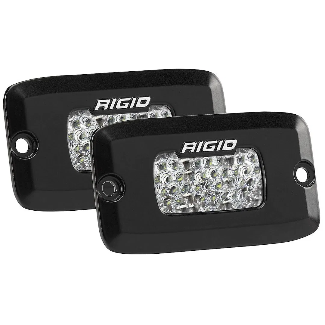 980013 – RIGID IND Backup Light - LED, Bumper Flush Mount Set Of 2 White LED Black Cast Aluminum Housing 60 Degree Di...